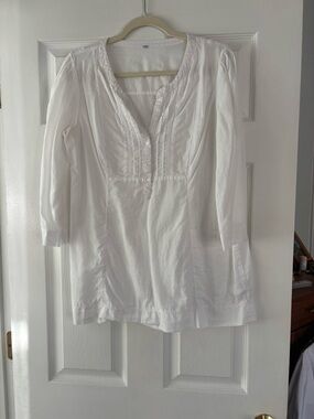 White Women's Tunic Top - Classic Button-Front
